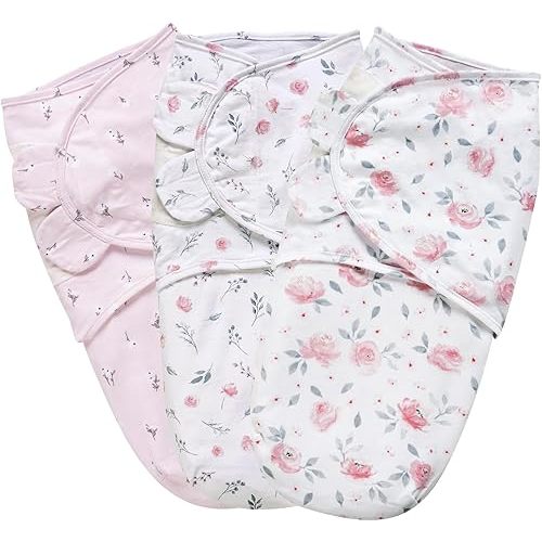 PHF 100% Cotton Baby Swaddle Sleep Sacks for Newborn, 3 Pack Baby Swaddles 0-3 Months for Baby Boys and Girls, Swaddle Sack Easy Adjustable, Baby Swaddle Blanket Wrap, Baby Essentials (Floral)