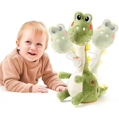TUMAMA Dinosaur Dancing Talking Interactive Baby Toy, Mimicking Twisted Electronic Soft Plush Toy with Talking Recording Repeat Talking, Talking Dinosaur Toy for Kids Over 3 Years Old