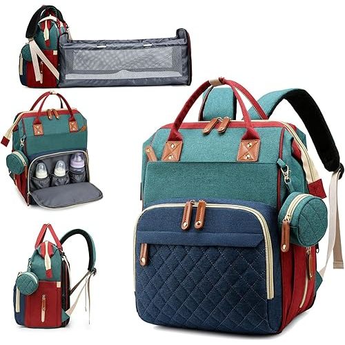 Diaper Bag, Backpack with Changing Station, Waterproof Baby Bag for Boys & Girls, USB Charging Port for Parents, Travel Backpack Baby Essentials & Lovely Baby Shower Gifts, RGB