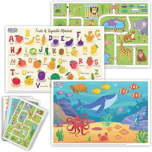 Premium Disposable Placemats for Baby, Placemats for Kids, Toddler Placemat- 40 Pack Kids Placemats for Dining Table Tyke, Restaurants, and Travel - Fun Learning Designs Included