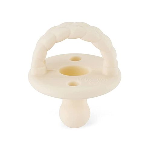 Itzy Ritzy Sweetie Soother Silicone Orthodontic Pacifiers with Collapsible Handle & Two Air Holes for Added Safety, Set of 2 in Buttercream & Toast, for Ages 0 - 6 Months