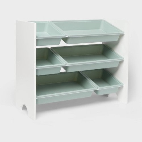 Kids' 6 Bin Storage White - Pillowfort™: Multi Bin Toy Organizer, Kids Furniture for Playroom, 3 Shelves