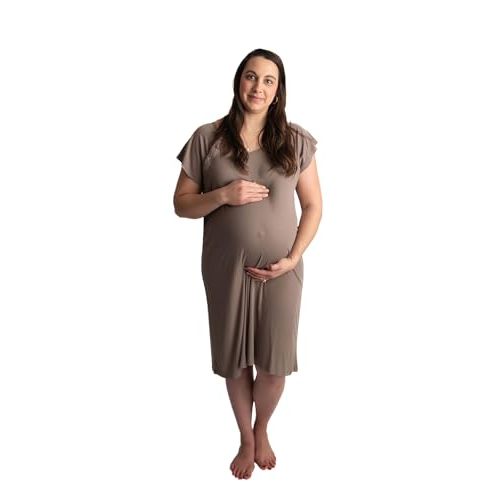 Three Little Tots Mommy Labor and Delivery Gown - Stretchy Soft Maternity and Nursing Nightgown