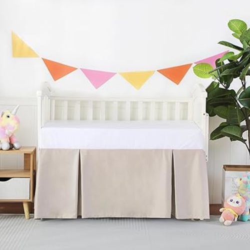 Crib Skirt Dust Ruffle, 100% Egyptian Cotton 400 Thread Count Soft Breathable Crib Bedding Skirt for Baby, Boys and Girls, 52"X28" with 14" Crib Bed Skirt Fading Resistant (Ivory Solid)