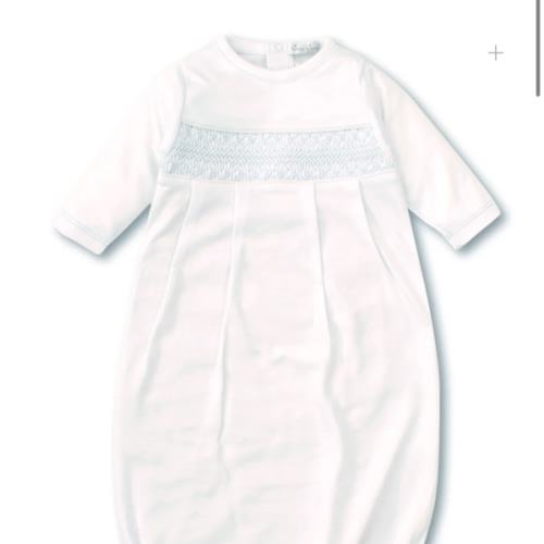 Hand Smocked CLB Charmed White/Blue Sack Gown