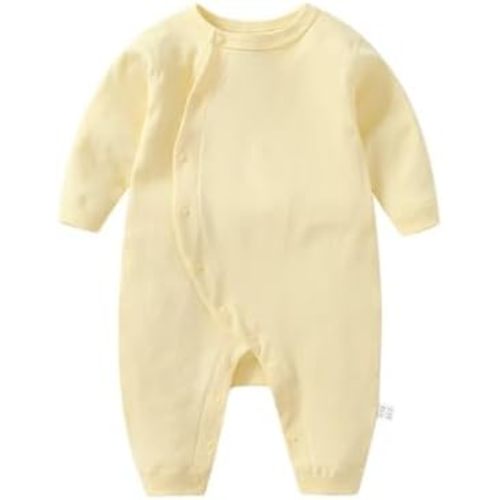 Baby Long Sleeve Long Leg Bodysuit Crewneck Cotton Fall Solid Color Button Front for Infant Boys and Girls