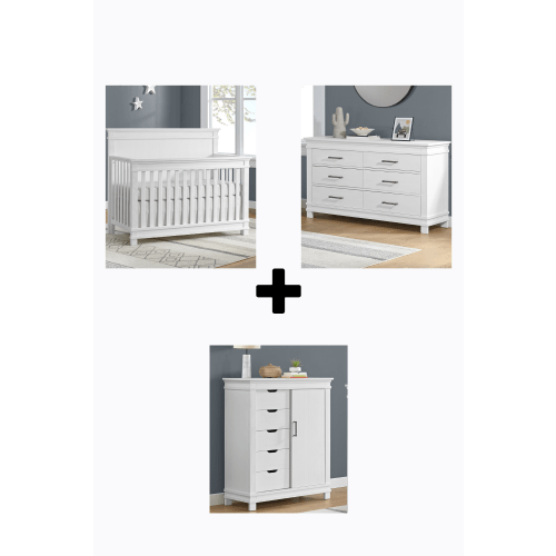 Stirling Weathered White Crib + Dresser + Chifferobe 3 Piece Set
