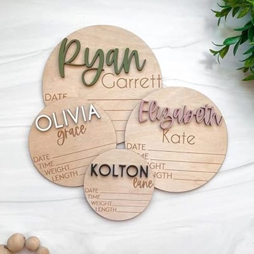 IZI POD Personalized Wooden Baby Name Announcement Signs, Custom Sign, Birth And Footprint Sign For Hospital, Girl Or Boy, Welcome Arrival Shower Gifts /2