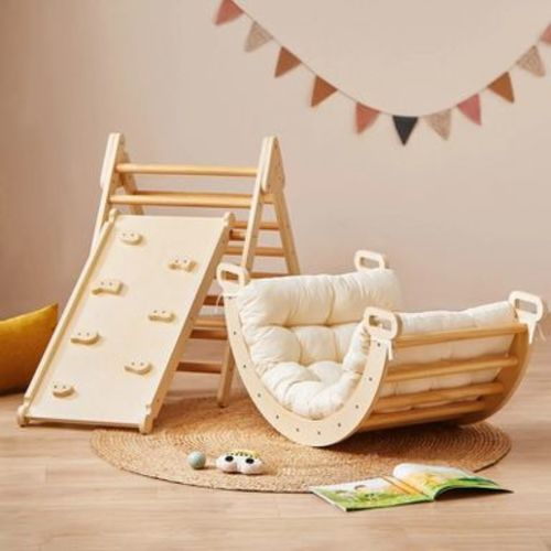 Tiny Land® 7-in-1 Montessori Pikler Triangle Climbing Set with Play Pad - Baby Indoor Playground Jungle Gym