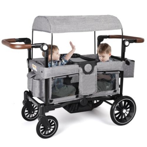 AILEEKISS Wagon Stroller for 2 Toddler 6 Months+, Collapsible Stroller Wagon with Canopy, Grey