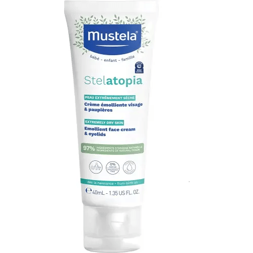 Mustela Stelatopia Eczema-Prone Skin Emollient Baby Face Cream - Face Moisturizer with Natural Avocado & Sunflower Oil - Fragrance-Free - 1.35 Fl Oz (Pack of 1)