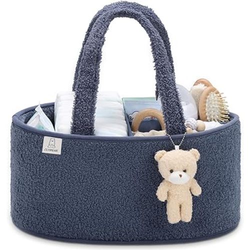 CLYMENE Baby Diaper Caddy Organizer, Nursery Storage Basket for Diapers and Wipes - Newborn Changing Table Essentials, Baby Gift Registry for Baby Shower - Diaper Tote Bag for Car Travel - Stone Blue
