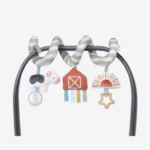 Itzy Ritzy Spiral Car Seat & Stroller Activity Toy - Stroller & Car Seat Toys for Ages 0 Months and Up - Hanging Toys Include Dangling Ring, Mirror and Textured Ribbons (Farm)