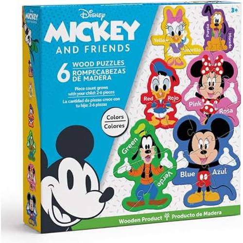 Disney Educational Puzzles - 6-Pack Mini Shaped Wood Jigsaw Puzzles, Mickey Mouse & Friends - Ages 3+