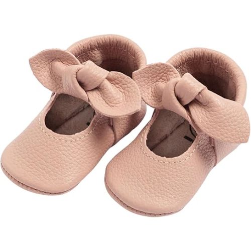 Freshly Picked First Pair Knotted Bow Baby Girl Shoes - Leather Baby Moccasins - Soft Sole Baby Shoes, Infant Shoes, Crib Shoes
