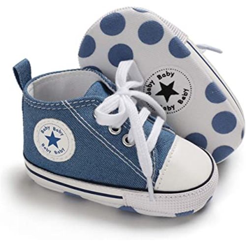 KIDSUN Unisex Baby Boys Girls High Top Sneaker Soft Anti-Slip Sole Newborn Infant First Walkers Canvas Denim Shoes