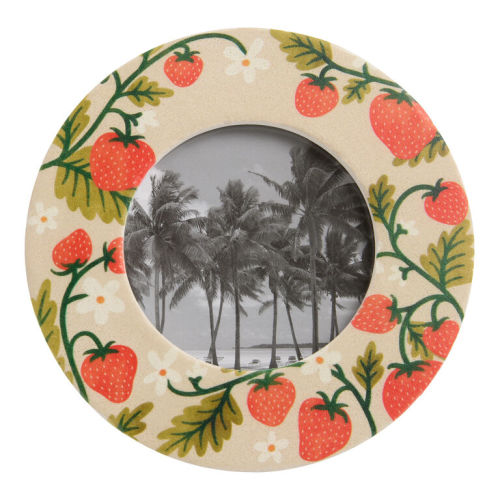 Round Stone Strawberries and Florals Picture Frame