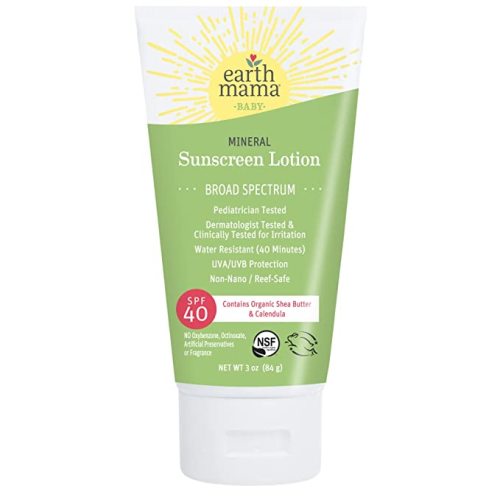 Earth Mama Baby Mineral Sunscreen Lotion SPF 40 | Reef Safe, Non-Nano Zinc, Natural Water Resistant Sun Cream for Babies, Kids & Adults, 3-Ounce - 3 Ounce (Pack of 1) - Baby - Lotion
