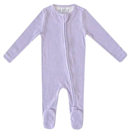 Rib Knit Zip-Up Footie Pajama - Periwinkle | Copper Pearl (3-6 Mo)