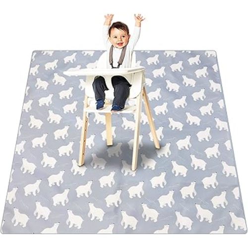 Splat Mat for Under High Chair/Arts/Crafts, Washable Baby Spill Mat Waterproof Anti-Slip Floor Splash Mat, Portable Play Mat and Table Cloth (Bear, 43"x 43")