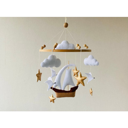 Ship Baby Mobile Personalized nursery Felt baby mobile boy sea ocean hanging crib mobile newborn baby shower gift