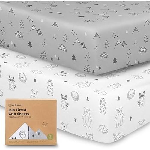 2-Pack Crib Sheets for Boys, Girls - Viscose Derived from Bamboo Fitted Crib Sheet, Baby Crib Sheets Neutral, Crib Mattress Sheet, Toddler Bed Sheets, Baby Sheets for Crib Fitted Sheets (Woodland)