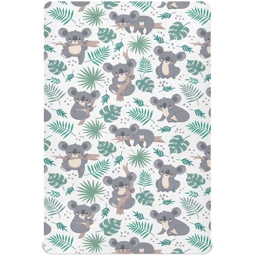 Cute Koala Crib Sheets for Boys Girls - Portable Microfiber Fitted Crib Sheet for Standard Crib and Toddler Mattress, Soft & Breathable, 28x52 Inch