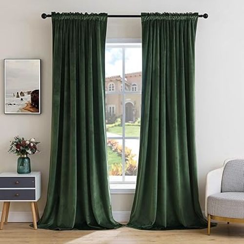 MIULEE Olive Green Velvet Curtains Thermal Insulated Blackout Curtain Drapes for Bedroom Living Room Darkening 92 Inches Long Curtains Panels Rod Pocket Set of 2