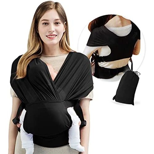 Baby Wrap Carrier Slings, Adjustable Baby Carrier Newborn to Toddler Original Stretchy Infant Sling, Perfect for Newborn Babies and Children up to 35 lbs(Black)