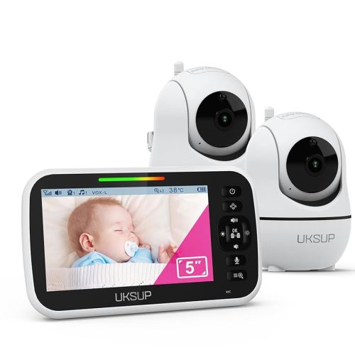 Amazon.com: UKSUP Baby Monitor with 2 Cameras and Audio - Video Baby Monitor with 960ft Long Range, Remote Pan-Tilt-Zoom, Night Vision, Temperature Sensor, 2-Way Talk, 8 Lullabies, 30-Hour Battery & No WiFi : Baby