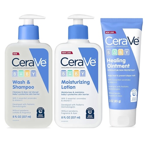 CeraVe Baby Bath Set, 8oz Wash & Shampoo + 8oz Moisturizing Lotion + 3oz Healing Ointment (Fragrance, Parabens, Phthalates, & Tear Free)