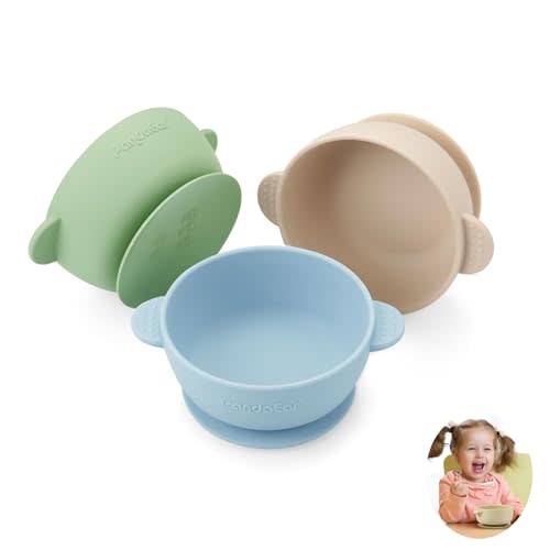 PandaEar 3 Pack Baby Bowls with Suction| Stay Put Silicone Food Bowl for Babies Kids Toddlers Infants| Food Grade Soft Safe BPA-Free Silicone (Multi-Color)