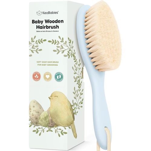 Baby Hair Brush - Baby Brush with Soft Goat Bristles, Cradle Cap Brush, Perfect Scalp Grooming Product for Infant, Toddler, Kids, Newborns, Baby Girls, Boys (Frost, Oval)