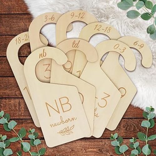 Baby Closet Dividers for Clothes Organizer - Set of 8 Wooden Double-Sided Baby Clothes Size Dividers form Newborn to Toddler for Daily Gender-Neutral Baby Nursery Decor