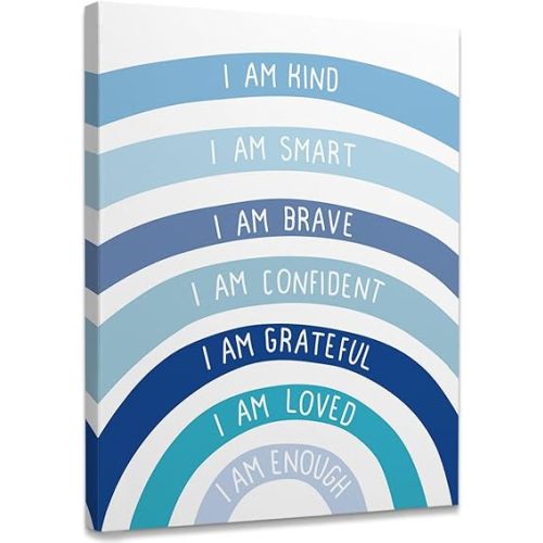 I Am Kind Smart Brave Framed Canvas Wall Art Decor 11×14 inch,Boho Colorful Rainbow Girl Nursery Quote Print Painting Artwork Home Wall Decoration For Home Nursery Playroom Girls Room Kids Room (blue)