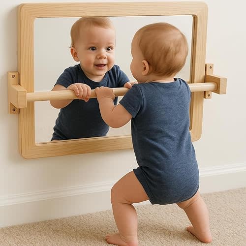 Montessori Baby Pull Up Bar, Montessori Small Mirror is Suitable for Babies Aged 6 to 18 Months, Infants Registry Item, 19.7 * 15.8 inches