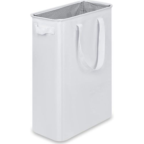 Slim Laundry Basket, Narrow Laundry Hamper with Handles, Collapsible Dirty Clothes Hamper, Tall Laundry Bin for Laundry Room, Dorm and Bedroom, 12.7 Gallons(48L) White