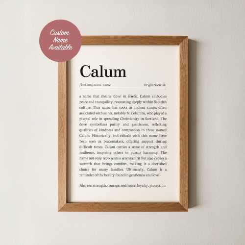 Calum Name Meaning Wall Art, Personalized Dictionary Print, Custom Baby Name Sign, Nursery Kids Boys Room Decor Baptism Baby Shower Gift