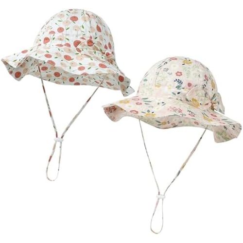 Baby Girl Sun Hat Toddler Beach Hats with UPF 50+ Protective Infant Summer Hat with Wide Brim Baby Girls Bucket Hat