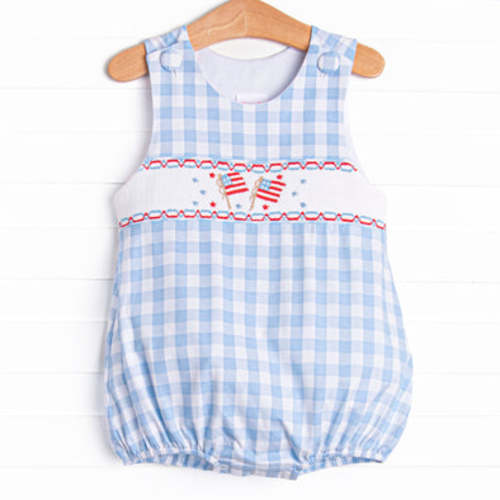 United We Stand Smocked Bubble, Blue – Stitchy Fish