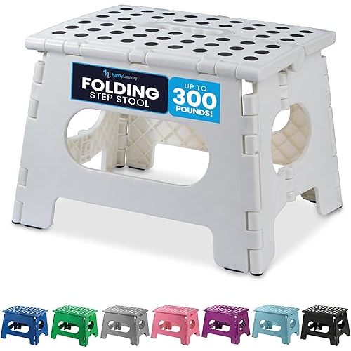 Handy Laundry Folding Lightweight Step Stool is Sturdy Enough to Support Adults and Safe Enough for Kids. Opens Easy with One Flip. Great for Kitchen, Bathroom or Bedroom. (White)