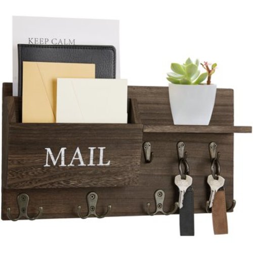 Key Holder for Wall, BUSATIA Mail Organizer Wall Mount with Double Key Hook and Mail Holder, Designer Key Rack Suitable for Entryway, Hallway, Bedroom, Living Room and Office, Tan