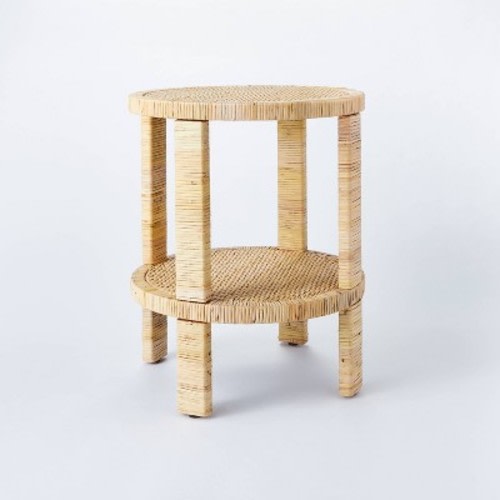 Costa Mesa Round Rattan Wrapped Accent Table Tan - Threshold™ designed with Studio McGee: Bohemian, Wood Frame