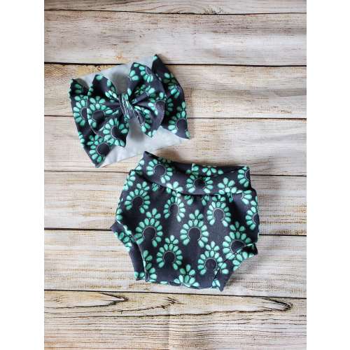 Western baby clothes - squash blossom - country girl - cowgirl outfits - summer baby clothes - bummies - headwraps - turquoise baby