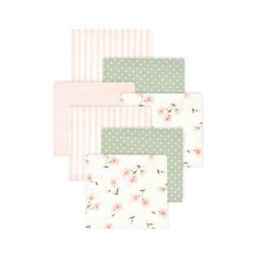 Little Treasure Hudson Baby Girls Cotton Poly Flannel Receiving Blankets Multipack, Pink Dainty Florals, 30x30 Inches