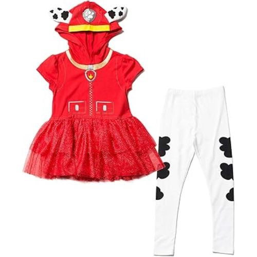 Paw Patrol Girls Hooded Cosplay T-Shirt Dress and Leggings Outfit Set Toddler to Little Kid Sizes (2T - 7-8)