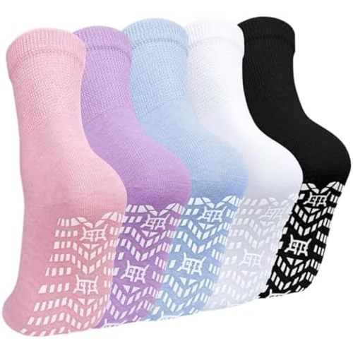 ZAKASA Non-Slip Grip Socks for Women: Anti-Skid Grippy Gripper Socks for Yoga Pilates Hospital Elderly Pregnancy 5 Pairs