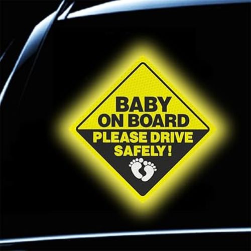 2Pack Baby On Board Sticker for Cars- Please Drive Safely High Intensity Reflective Waterproof Vinyl Baby Safety Car Signs for Rear, Side Windows, Bumpers