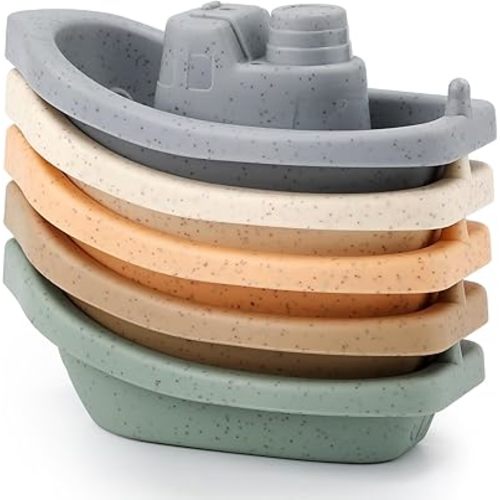 5pcs Stackable Bath Boats Toys, Bath Floating Toy Baby Bathtub Toys Toddler Bath Toys Sorting & Stacking Toys for Preschool Boys/Girls (5 Colors)