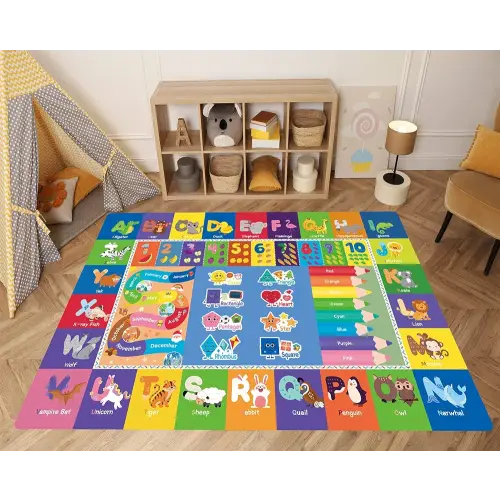 Mhconneaty Kids Play Mat Kids Rug for Playroom, 78.7x59 Inches Floor Mat for Baby Play Mat Playtime Collection ABC, Numbers, Animals, Month, Season Educational Area Rug for Kids Room Classroom